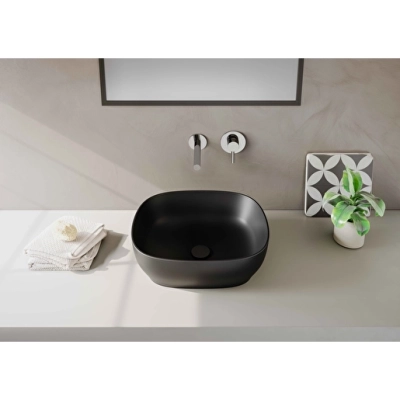 Vitra Outline Çanak Lavabo Dikdörtgen, 45x41 cm Armatür Deliksiz, Su Taşma Deliksiz, Clean, Mat Siyah - 3