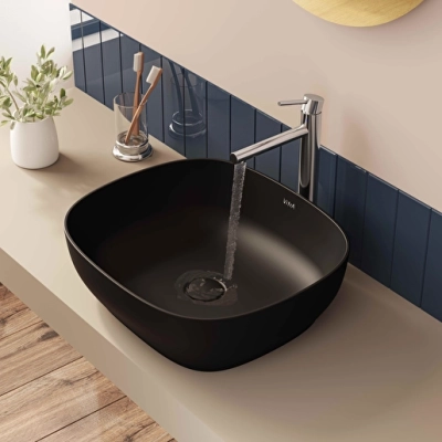 Vitra Outline Çanak Lavabo Dikdörtgen, 45x41 cm Armatür Deliksiz, Su Taşma Deliksiz, Clean, Mat Siyah - 4