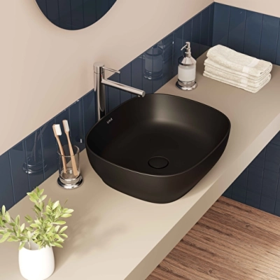 Vitra Outline Çanak Lavabo Dikdörtgen, 45x41 cm Armatür Deliksiz, Su Taşma Deliksiz, Clean, Mat Siyah - 5