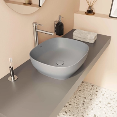 Vitra Outline Çanak Lavabo Dikdörtgen, 45x41 cm Armatür Deliksiz, Su Taşma Deliksiz, Clean, Mat Taş Gri - 2