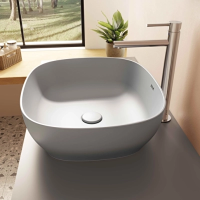 Vitra Outline Çanak Lavabo Dikdörtgen, 45x41 cm Armatür Deliksiz, Su Taşma Deliksiz, Clean, Mat Taş Gri - 3