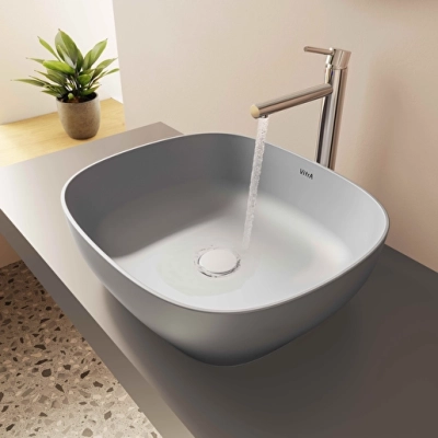 Vitra Outline Çanak Lavabo Dikdörtgen, 45x41 cm Armatür Deliksiz, Su Taşma Deliksiz, Clean, Mat Taş Gri - 4