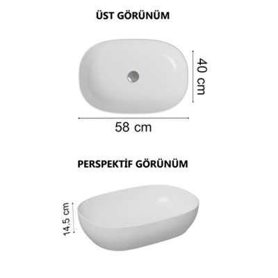 Vitra Outline Çanak Lavabo Oval, 60x40 cm Armatür Deliksiz, Su Taşma Deliksiz, Clean, Beyaz - 6
