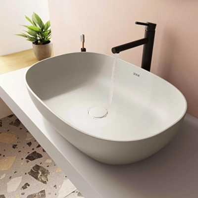 Vitra Outline Çanak Lavabo Oval, 60x40 cm Armatür Deliksiz, Su Taşma Deliksiz, Clean, Mat Bej - 1