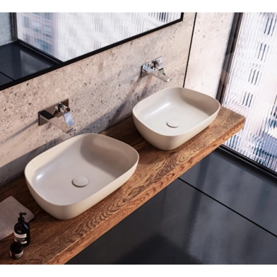 Vitra Outline Çanak Lavabo Oval, 60x40 cm Armatür Deliksiz, Su Taşma Deliksiz, Clean, Mat Bej - 4