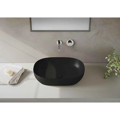 Vitra Outline Çanak Lavabo Oval, 60x40 cm Armatür Deliksiz, Su Taşma Deliksiz, Clean, Mat Siyah - 2