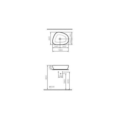 Vitra Outline Çanak Lavabo Tv Şekilli, 55x43 cm Armatür Deliksiz, Su Taşma Deliksiz, Clean, Mat Bej - 2