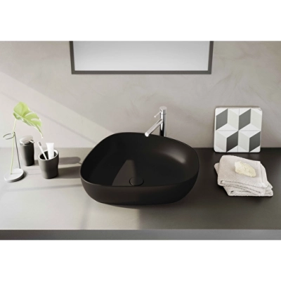 Vitra Outline Çanak Lavabo Tv Şekilli, 55x43 cm Armatür Deliksiz, Su Taşma Deliksiz, Clean, Mat Siyah - 3