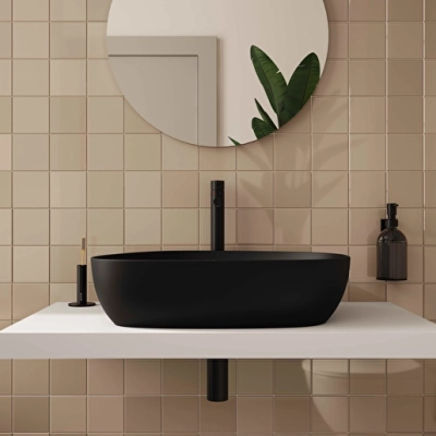 Vitra Outline Çanak Lavabo Tv Şekilli, 55x43 cm Armatür Deliksiz, Su Taşma Deliksiz, Clean, Mat Siyah - 6