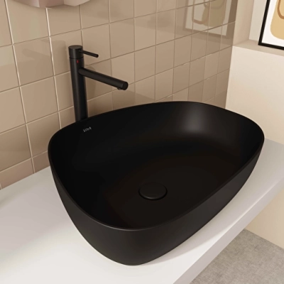 Vitra Outline Çanak Lavabo Tv Şekilli, 55x43 cm Armatür Deliksiz, Su Taşma Deliksiz, Clean, Mat Siyah - 7