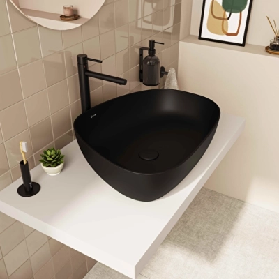 Vitra Outline Çanak Lavabo Tv Şekilli, 55x43 cm Armatür Deliksiz, Su Taşma Deliksiz, Clean, Mat Siyah - 10