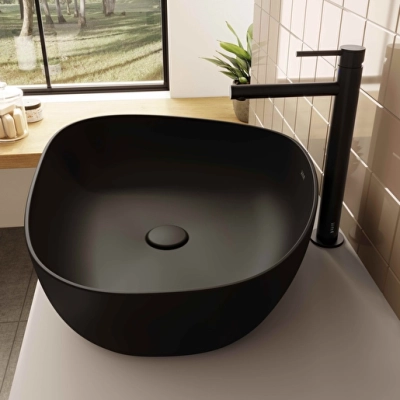 Vitra Outline Çanak Lavabo Tv Şekilli, 55x43 cm Armatür Deliksiz, Su Taşma Deliksiz, Clean, Mat Siyah - 11