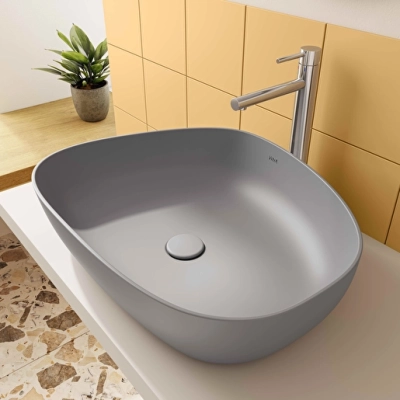 Vitra Outline Çanak Lavabo Tv Şekilli, 55x43 cm Armatür Deliksiz, Su Taşma Deliksiz, Clean, Mat Taş Gri - 3