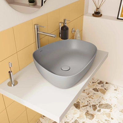 Vitra Outline Çanak Lavabo Tv Şekilli, 55x43 cm Armatür Deliksiz, Su Taşma Deliksiz, Clean, Mat Taş Gri - 4