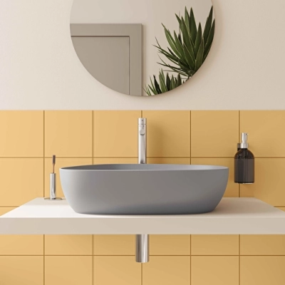 Vitra Outline Çanak Lavabo Tv Şekilli, 55x43 cm Armatür Deliksiz, Su Taşma Deliksiz, Clean, Mat Taş Gri - 5