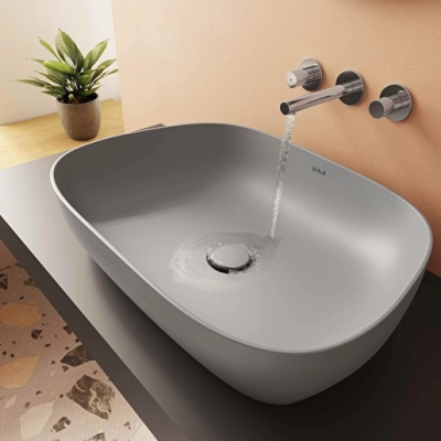 Vitra Outline Çanak Lavabo Tv Şekilli, 60x41 cm Armatür Deliksiz, Su Taşma Deliksiz, Clean, Mat Taş Gri - 3
