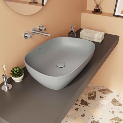 Vitra Outline Çanak Lavabo Tv Şekilli, 60x41 cm Armatür Deliksiz, Su Taşma Deliksiz, Clean, Mat Taş Gri - 5