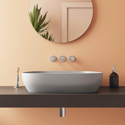 Vitra Outline Çanak Lavabo Tv Şekilli, 60x41 cm Armatür Deliksiz, Su Taşma Deliksiz, Clean, Mat Taş Gri - 6