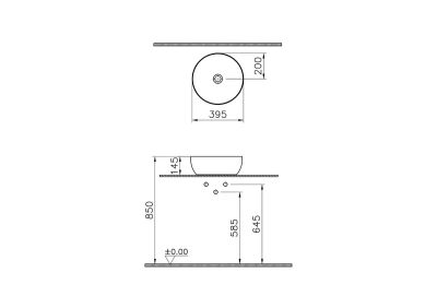 Vitra Outline Çanak Lavabo Yuvarlak, 40x40 cm Armatür Deliksiz, Su Taşma Deliksiz, Clean, Beyaz - 6