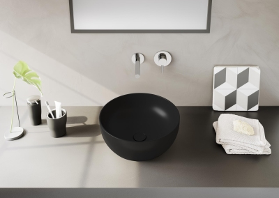 Vitra Outline Çanak Lavabo Yuvarlak, 40x40 cm Armatür Deliksiz, Su Taşma Deliksiz, Clean, Mat Siyah - 2