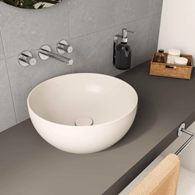 Vitra Outline Recycled Çanak Lavabo Yuvarlak, 41x41 cm Armatür Deliksiz, Su Taşma Deliksiz, Mat Bej - 2