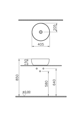Vitra Outline Recycled Çanak Lavabo Yuvarlak, 41x41 cm Armatür Deliksiz, Su Taşma Deliksiz, Mat Bej - 3