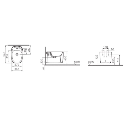 Vitra Plural Asma Bide Gizli Montajlı, 55 cm Tek Armatür Delikli, Su Taşma Delikli, Yanlardan Deliksiz, Clean, Beyaz - 2