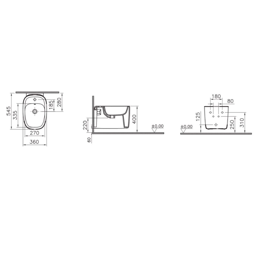 Vitra Plural Asma Bide Gizli Montajlı, 55 cm Tek Armatür Delikli, Su Taşma Delikli, Yanlardan Deliksiz, Clean, Beyaz - Vitra (1)