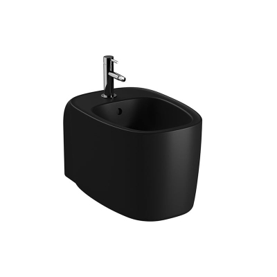 Vitra Plural Asma Bide Gizli Montajlı, 55 cm Tek Armatür Delikli, Su Taşma Delikli, Yanlardan Deliksiz, Clean, Mat Siyah - 1