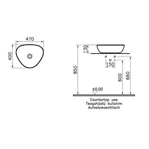 Vitra Plural Çanak Lavabo Üçgen, Kompakt, 45x40 cm Armatür Deliksiz, Su Taşma Deliksiz, Clean, Mat Siyah - 2