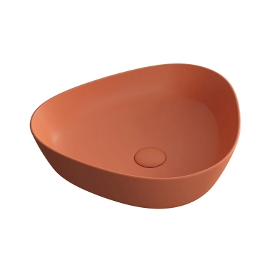 Vitra Plural Çanak Lavabo Üçgen, Kompakt, 45x40 cm Armatür Deliksiz, Su Taşma Deliksiz, Clean, Mat Terra Rosa - 1