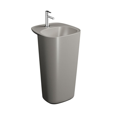 Vitra Plural Monoblok Lavabo Kompakt, 50x53 cm Tek Armatür Delikli, Su Taşma Delikli, Clean, Mat Bej - 1