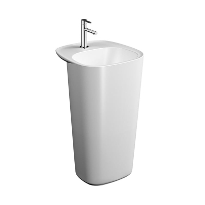 Vitra Plural Monoblok Lavabo Kompakt, 50x53 cm Tek Armatür Delikli, Su Taşma Delikli, Clean, Mat Beyaz - 1
