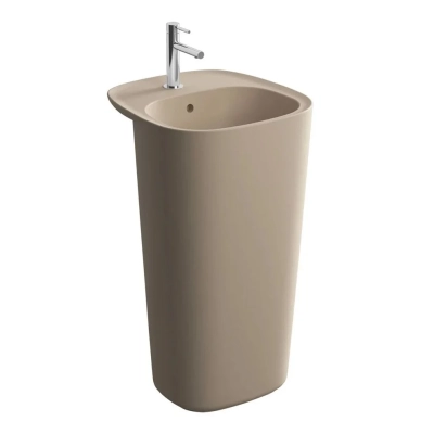 Vitra Plural Monoblok Lavabo Kompakt, 50x53 cm Tek Armatür Delikli, Su Taşma Delikli, Clean, Mat Kil Beji - 1