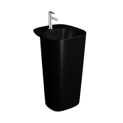 Vitra Plural Monoblok Lavabo Kompakt, 50x53 cm Tek Armatür Delikli, Su Taşma Delikli, Clean, Mat Siyah - 1
