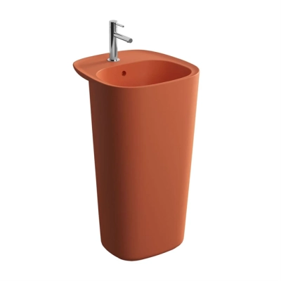 Vitra Plural Monoblok Lavabo Kompakt, 50x53 cm Tek Armatür Delikli, Su Taşma Delikli, Clean, Mat Terra Rosa - 1