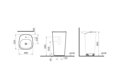 Vitra Plural Monoblok Lavabo Kompakt, 50x53 cm Tek Armatür Delikli, Su Taşma Deliksiz, Clean, Mat Siyah - 2