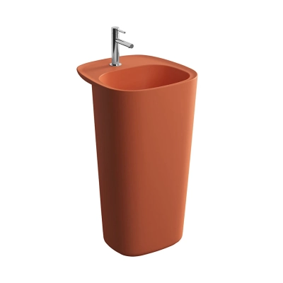 Vitra Plural Monoblok Lavabo Kompakt, 50x53 cm Tek Armatür Delikli, Su Taşma Deliksiz, Clean, Mat Terra Rosa - 1
