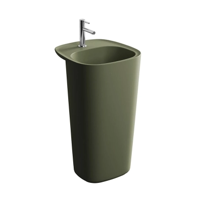 Vitra Plural Monoblok Lavabo Kompakt, 50x53 cm Tek Armatür Delikli, Su Taşma Deliksiz, Clean, Mat Yosun Yeşili - 1