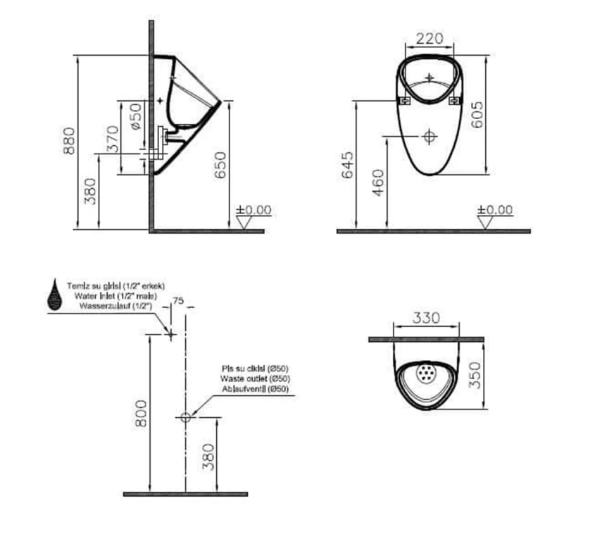 Vitra Plural Pisuvar Rim-ex Temassız, Arkadan Su Girişli, Pilli, Beyaz - Vitra (1)