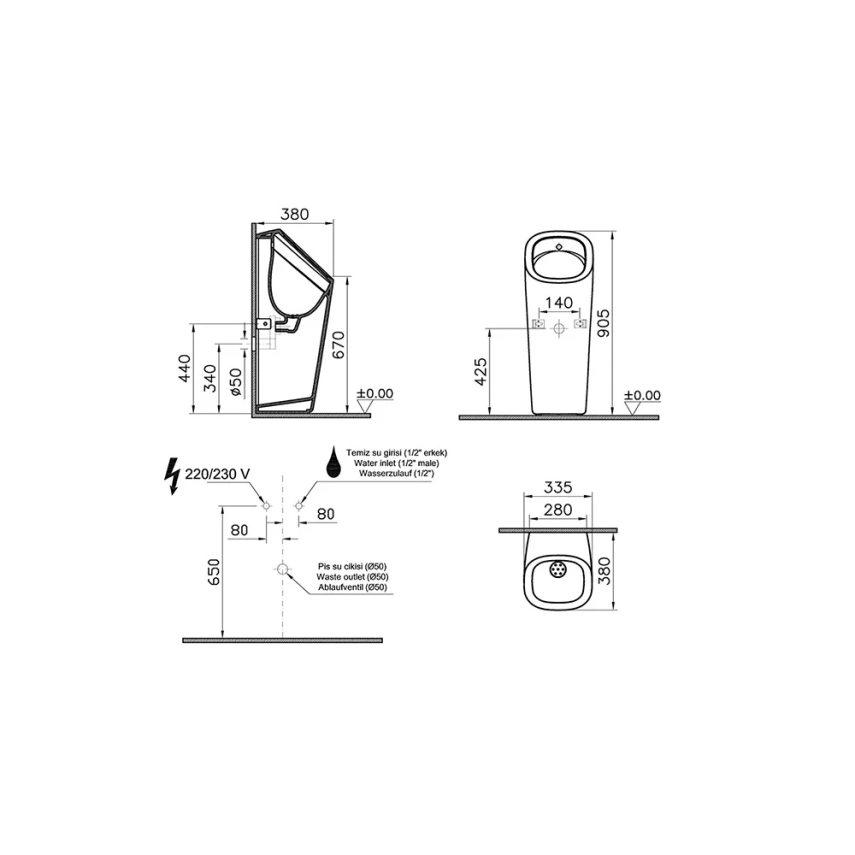 Vitra Plural Pisuvar Rim-ex Temassız, Arkadan Su Girişli, Pilli, Mat Siyah - Vitra (1)
