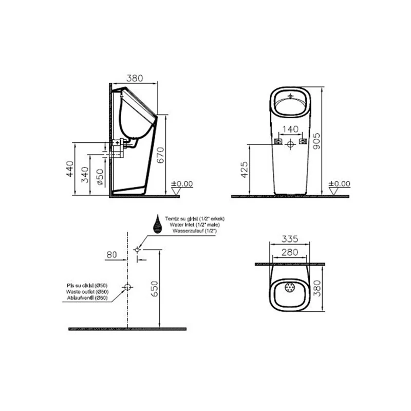 Vitra Plural Pisuvar Rim-ex Temassız, Arkadan Su Girişli, Pilli, Mat Siyah - Vitra (1)