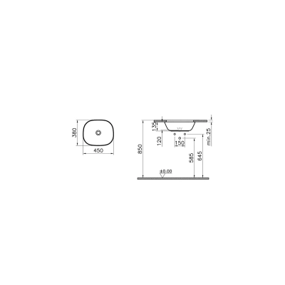 Vitra Plural Tezgahaltı Lavabo Oval, Kompakt, 45x38 cm Armatür Deliksiz, Su Taşma Deliksiz, Clean, Mat Beyaz - 2