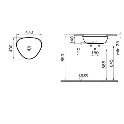 Vitra Plural Tezgahaltı Lavabo Oval, Kompakt, 45x38 cm Armatür Deliksiz, Su Taşma Deliksiz, Clean, Mat Kil Beji - 2