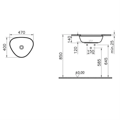 Vitra Plural Tezgahaltı Lavabo Oval, Kompakt, 45x38 cm Armatür Deliksiz, Su Taşma Deliksiz, Clean, Mat Terra Rosa - 2