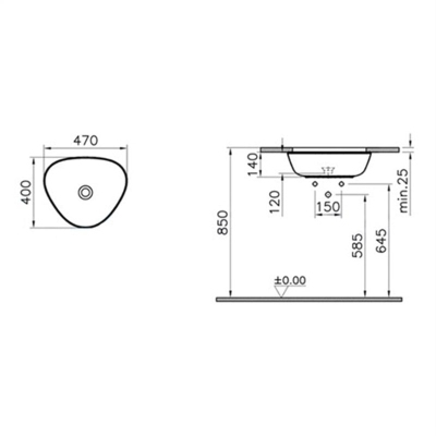Vitra Plural Tezgahaltı Lavabo Üçgen, Kompakt, 45x40 cm Armatür Deliksiz, Su Taşma Deliksiz, Clean, Beyaz - 2