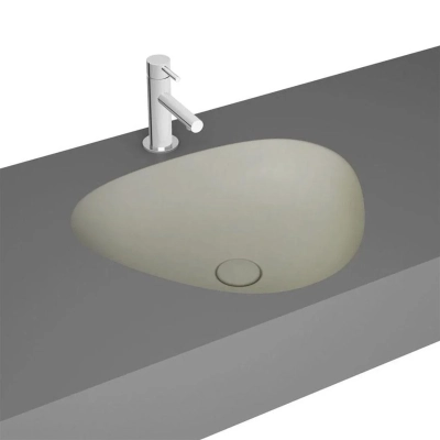 Vitra Plural Tezgahaltı Lavabo Üçgen, Kompakt, 45x40 cm Armatür Deliksiz, Su Taşma Deliksiz, Clean, Mat Bej - 1