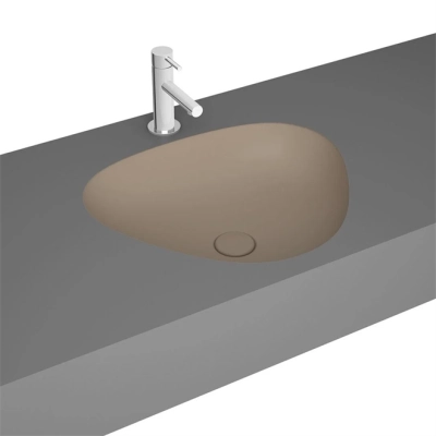 Vitra Plural Tezgahaltı Lavabo Üçgen, Kompakt, 45x40 cm Armatür Deliksiz, Su Taşma Deliksiz, Clean, Mat Kil Beji - 1