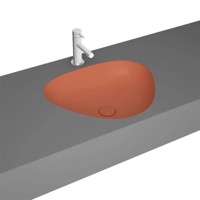 Vitra Plural Tezgahaltı Lavabo Üçgen, Kompakt, 45x40 cm Armatür Deliksiz, Su Taşma Deliksiz, Clean, Mat Terra Rosa - 1