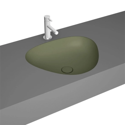Vitra Plural Tezgahaltı Lavabo Üçgen, Kompakt, 45x40 cm Armatür Deliksiz, Su Taşma Deliksiz, Clean, Mat Yosun Yeşili - 1